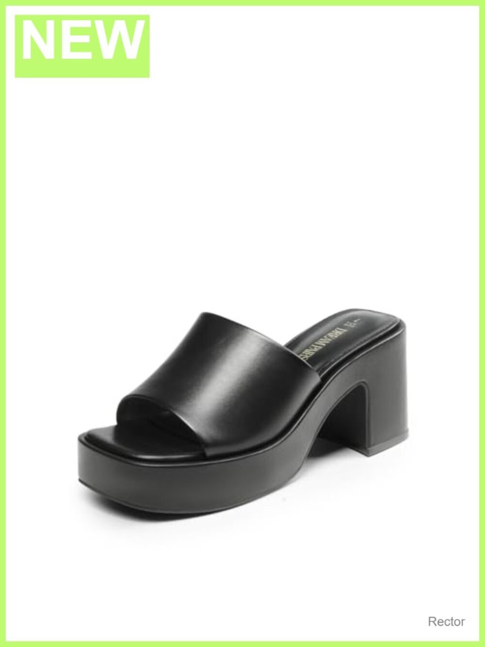 Chunky Heel Sandals Womens Square Toe Slip On Platform Mules Faux Leather